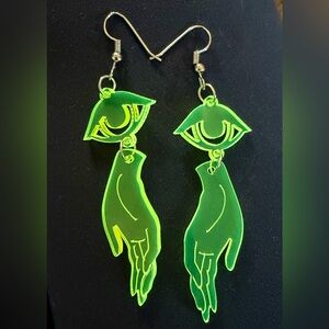 LaserCut Neon Fluorescent Green Acrylic Hamsa Hand Evil Eye Protection Earrings🪬